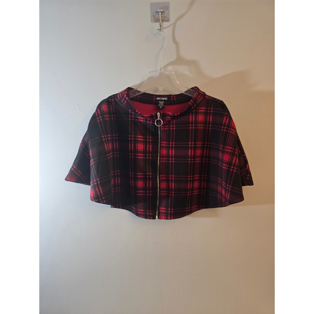 Hot Topic Womens Capelet Red Plaid Zip Front Goth Punk XS Excellent